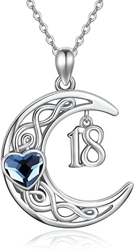 TwoAnts 18 Geburtstag Geschenk für Mädchen Tochter 925 Sterling Silber Keltischer Mond Anhänger Halskette Geburtstag Schmuck Geschenke für Frauen
