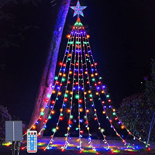 Lucine Esterne Solari Impermeabili, 2M x 9 Fili 8 Modalità Luci LED Solari Albero di Natale per Esterno, Catena Luminosa Solare da Esterno Natale per Esterni per Giardino, Natale, Capodanno, Festa