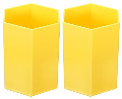 PATIKIL Pencil Holder, 2 Pack Plastic Pen Makeup Brush Holder Cup Storage Hexagon Desktop Organizer Stationery Caddy for Home Office, Yellow