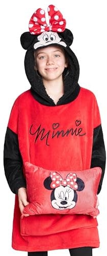 Disney Felpa Bambina - Felpa Coperta di Pile Taglia Unica - Felpa Oversize Bambini Ripiegabile A Cuscino - Stitch Gadget Ufficiale (Rosso Minnie)