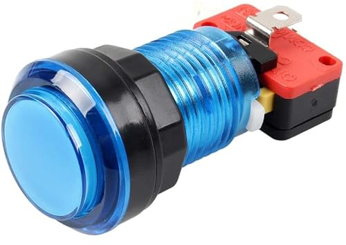 Micro interrupteur à bouton-poussoir lumineux à LED avec anneau de fixation, support d'ampoule, entretoise, micro-interrupteur et LED 5 V pour Arcade Jamma – Bleu