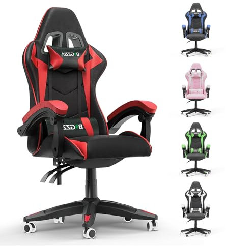 Racingreat Chaise de Gaming,Chaise de Jeu Chaise de Bureau, Appuie-tête et Coussin Lombaire, Ergonomique en Cuir PU Chaise D'ordinateur pour Gamer Bureau À La Maison Adulte Adolescent (Rouge)