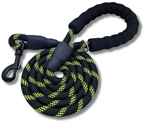 DogCatz Strong Dog Lead, Soft Comfortable Padded Handle, Highly Reflective Threads, Heavy Duty 5 Foot Rope Leads for Dogs (Small, Lime Green and Black)