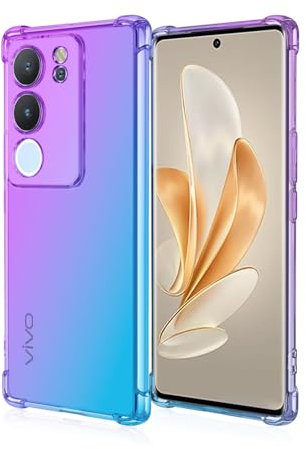 HONLEN Hülle für vivo V29 5G Case, (6.78 Inches) Transparent Farbverlauf Design TPU Silicone Handyhülle, Verstärkung mit Vier Ecken Cover Blau Lila