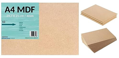 ASENME MDF 10pcs Planche de bois 29,7x21x4mm (A4), feuilles de bois, Modélisation, Ajouré, Bricolage, Artisanat. tranche de bois (29.7cm*21cm(A4) 4mm/10 unités)