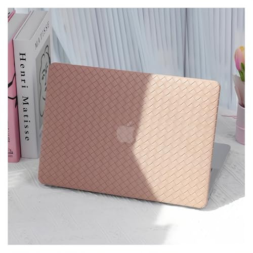 BYCeKe Compatible with MacBook Air 13 inch 2021 2020 2019 2018 M1 A2337 A2179 A1932 with Touch ID - Woven Leather Hard Shell Case and Keyboard Cover, Pink