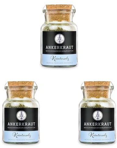 Ankerkraut Kräutersalz, klassiches Salz mit Kräuter, wie Oregano, Basilikum und Petersilie, 100 g im Korkenglas (Packung mit 3)