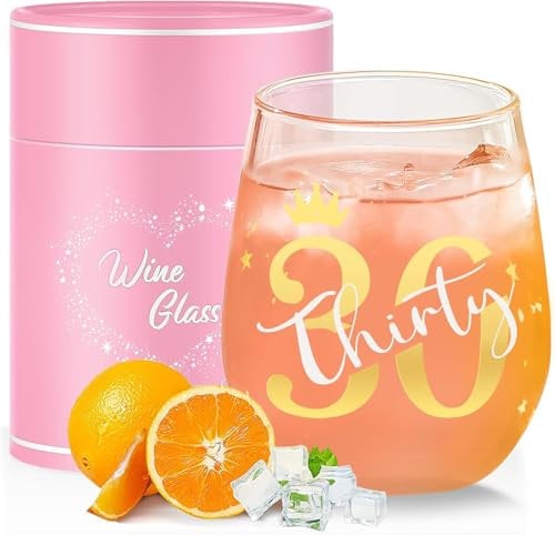 Yalucky 30th Birthday Gifts for Women Unique Her Ideas Wine Glass 30 Years Birthday Glass Decorations 30th Anniversary Wedding Gifts Presents for Women Wife Mom Auntie Teacher Best Friend