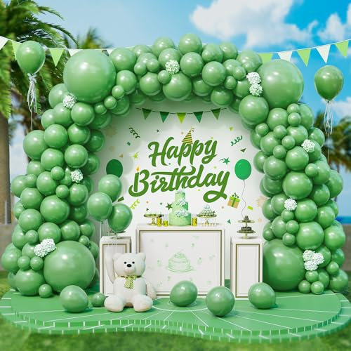Roxistar Luftballons Grün, 143 Stück 5 10 12 18 Zoll Retro Salbei Sage Grün Helium Latex Luftballon Bohnengrüne Ballonbogen Girlande für Mädchen Frauen Geburtstag Hochzeit Babyparty Party Dekorationen