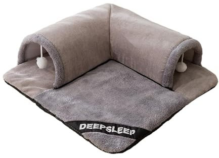 Katzentunnel-Bett-Spielcenter, interaktive Spielhütte für kleine Tiere, Hase, Kaninchen, Grau, m