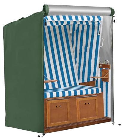 FINEW Strandkorb Schutzhülle Winterfest, 420D Oxford Gewebe Strandkorbhülle 135x105x175/140cm, Schutzhülle Strandkorb Wasserdicht, Reißfest, UV Beständig, Abdeckhaube für Strandkörbe Winddicht (Grün)