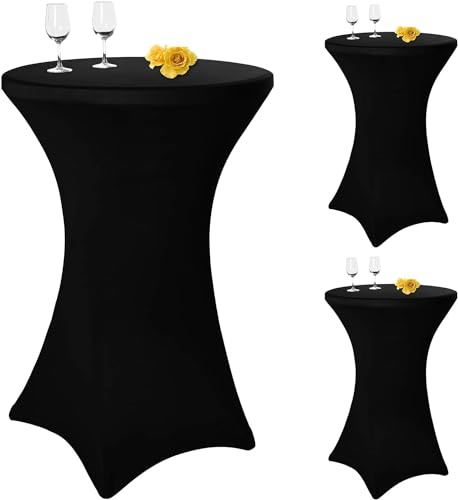 Pesonlook 3er-Set Stretch Stehtisch Husse für Bistrotisch Ø70-75 cm Schwarz | Elegante,Verstärkung im Fußbereich,Maschinenwäsche Stretch-Husse Schwarz Hussen für Stehtische und Bistrotische(70×110cm)