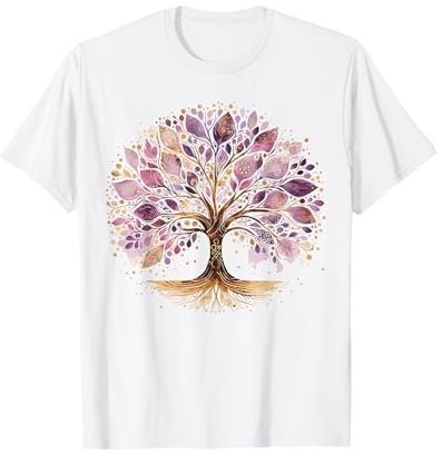 Albero della vita yoga viola e oro Maglietta
