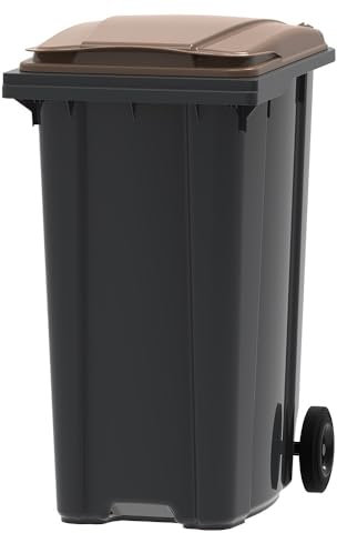 ESE France Conteneur Poubelle à déchets 2 roues - 360L - Robuste et Économique - 100% Recyclé - Gris avec Couvercle Marron - Fabriqué en France