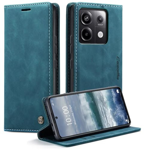 Coque pour Xiaomi Redmi Note 13 Pro 5G 6.67, Coque Xiaomi Poco X6 5G Pochette, Etui Protection Housse Premium en Cuir PU,Etui à Rabat Pochette de Portefeuille Étui, Flip Case, Bleu Vert
