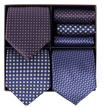 BRERA 67 - Set Elegante Uomo | 3 Cravatte + 3 Fazzoletti Made in Italy | Cravatta e Pochette Coordinati | Colore Bordò Lilla Azzurro, Taglia Unica