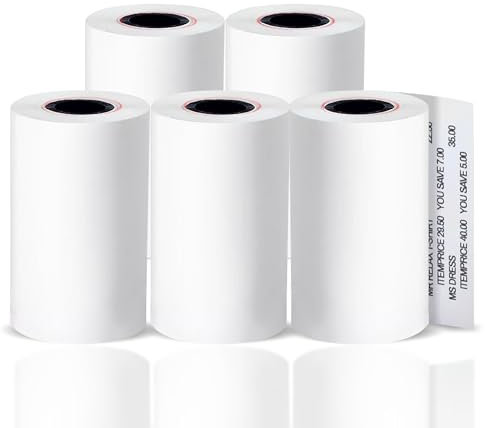 5 Rolls of 57 x 40mm Thermal Paper Till Rolls Receipt Roll for Cash Register, POS, Credit Card Machine with Red Warning Strip