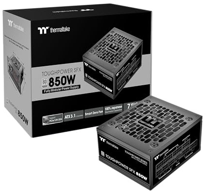 Thermaltake Toughpower SFX 850W 80Plus Platinum ATX 3.1 Fuente de alimentación estándar; Conector 450W 12V-2x6 Incluido; Modular; Ventilador FDB de 90 mm; PS-STP-0850FNFAPU-1; 7 años de garantía