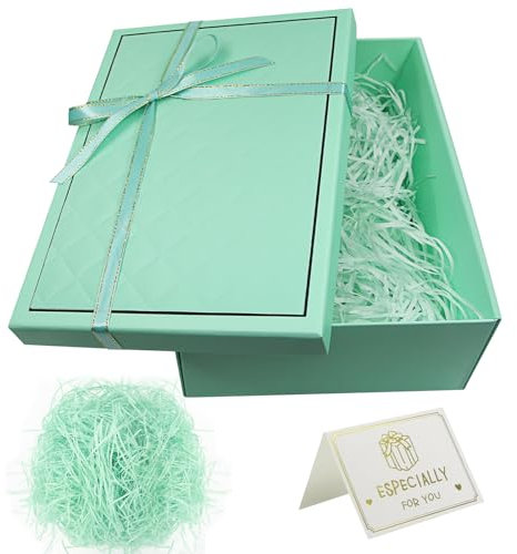 Scatola Regalo, Scatole Regalo Rettangolare con Coperchio, Scatola Regalo con Nastro e Biglietto D'auguri, 25 x 18 x 8,8 CM Scatola Vuota Pieghevole per Feste, Anniversari, Matrimoni (Verde)
