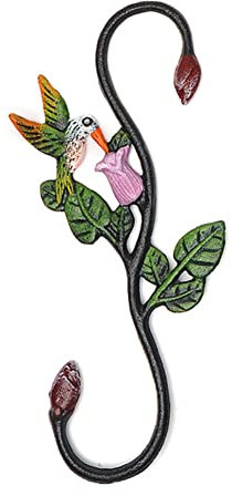 KiaoTime Cast Iron Plant Extension Hanger, Indoor Outdoor Home Garden S Hooks Plant Hanger with Hummingbird for Hanging Plants, Flower Pots Baskets, Macrame Plant Holder, Lantern, Birdfeeder