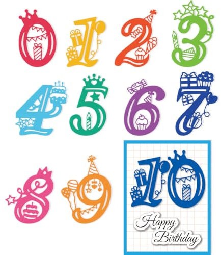 DELORIGIN 2 Set 10 Stück 0~9 Geburtstagszahlen Stanzformen Kartenränder Stichstanzer Karbonstahl Stanzschablone Geburtstag Karten Scrapbooking Für DIY Papierbastelkarten Alben Geschenkdekor