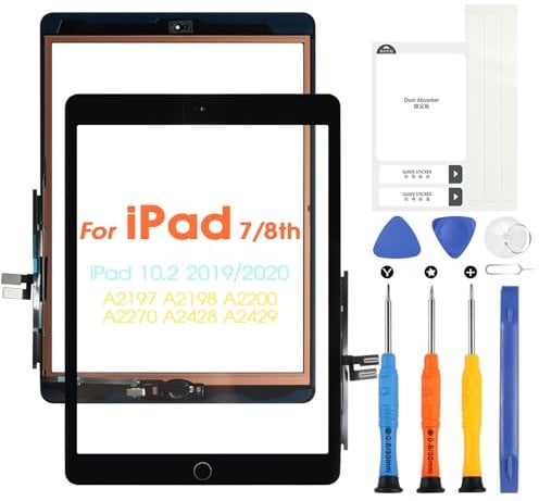 per iPad 7 2019 / iPad 8 2020 Touchscreen Digitizer Schermo per iPad7 / iPad8 Touch Screen Sostituzione per iPad A2197 A2198 A2200 A2270 A2428 A2429 A2430 con Home Buttone & Riparazione Kit (Black)