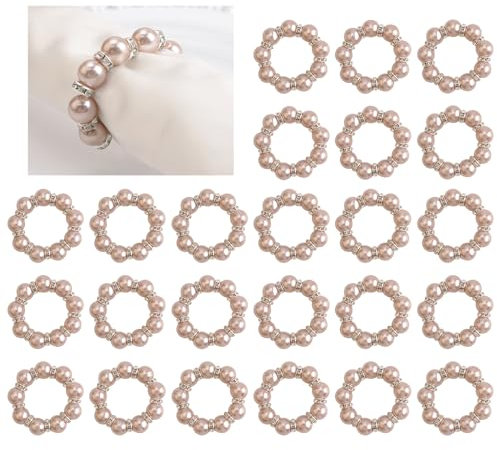 URROMA Serviettenringe mit Perlen und Strasssteinen, Rosa, 2,5 cm, 24 St點k