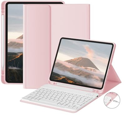 zoyu Tastatur Hülle für iPad Pro 11 Zoll 4./3./2. Generation 2022/2021/2020 mit Stifthalter, Ultra Slim, Verstellbarer Ständer, Abnehmbarer Bluetooth QWERTZ Tastatur für iPad Pro 11 Zoll, Roségold