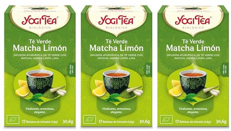 Yogi Tea - Tè Verde Matcha al Limone Bio - Infuso Ayurvedico - Miscela di Tè Verde, Matcha, Citronella e Lime - 3x17 bustine (51 bustine in totale)