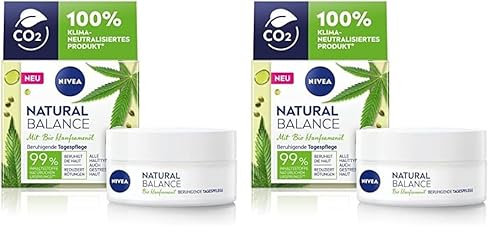 NIVEA Natural Balance Bio Hanfsamenöl Beruhigende Tagespflege (50 ml), Feuchtigkeitscreme mit Bio Hanfsamenöl, Jojoba- und Mandelöl, Gesichtscreme reduziert Rötungen (Packung mit 2)