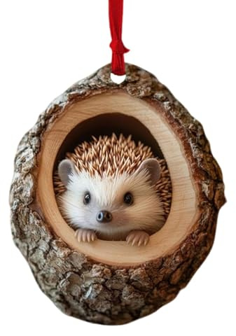Igel-Weihnachtsschmuck, Igel im Baumloch, hängender Weihnachtsschmuck, niedlicher Tierschmuck, Weihnachtsdekoration für Weihnachtsbaum, Rückspiegel im Auto, Wohnzimmer, Schlafzimmer, Garten