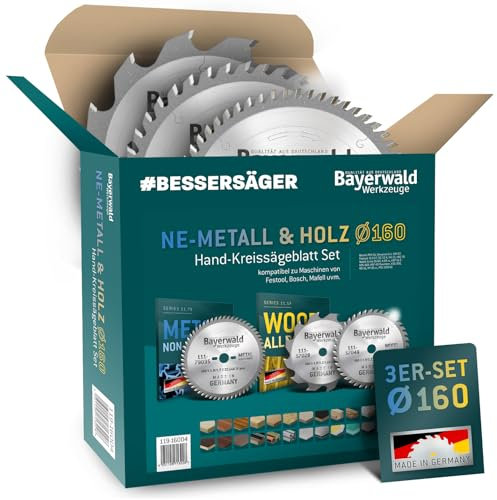 Bayerwald Kreissägeblatt Set Ø160 (3 tlg.) - für NE-Metall & Holz - geeignet für Handkreissägen von Bosch, Festool, Mafell uvm.
