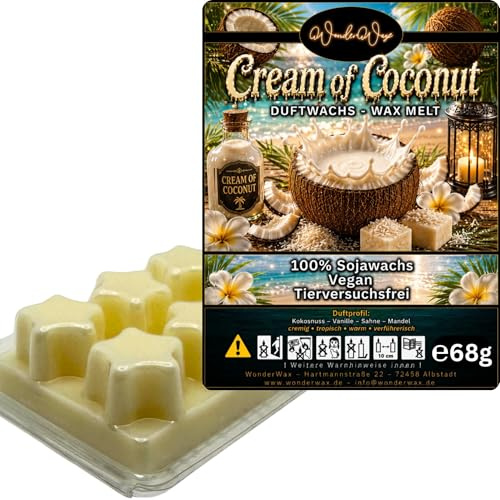 WonderWax® Duftriegel 6 x Duftwachs Sterne Weiß Cream of Coconut | Farbe: Weiß | Raumduft für Duftlampen, Wax Melt, Sojawachs, Indoor Duftöl Wachs schmelzen für Aromalampe