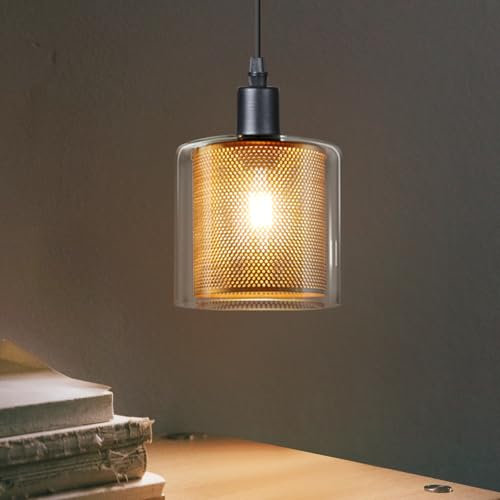 ZMH Pendelleuchte Esstisch Hängelampe Schlafzimmer: Hängeleuchte 1 Flammig Vintage Gold E14 Esstischlampe Glas Höhenverstellbar Pendellampe für Wohnzimmer Esszimmer Küche (Mit Glühbirne)