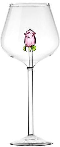 Clear Wine Glasses with Rose Inside,Romantic 3D Rose Champagne Glass,Exquisite Glass Crystal Goblet Cup Red Wine Glass for Wedding, Party, Dinner 650ml