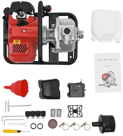 43CC 1.7HP 2-Stroke Single Cylinder Gasoline Engine, Hand-Pulled High Pressure Water Pump Portable Garden Irrigation System Kit Powered Water Pump for Farmland Garden Irrigation