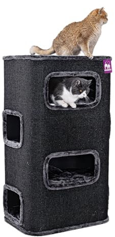 Petrebels Kratztonne XXL, Vault 118 cm hoch, Design Kratztonne für große Katzen, extra Breit für Ultimative Stabilität, Farbe Schwarz
