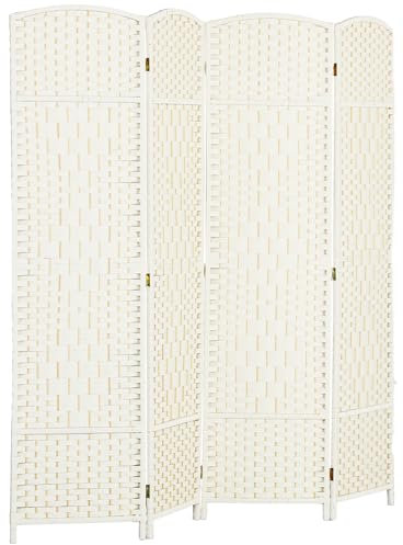 HOMCOM Paravent intérieur en Bois, 4 Panneaux, 180 x 180 cm, séparateur de pièce Pliable, pour Salon, Chambre à Coucher, Maison, Blanc