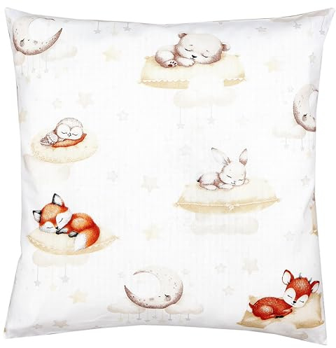 TupTam Kinder Kissenbezug Kissenhülle Dekorativ Gemustert, Farbe: Schlafende Baby Tiere/Beige, Größe: 40 x 40 cm