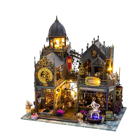 PizazzToy 3D Puzzle Holz Halloween Burg für Erwachsene, DIY Montage 3D Holzpuzzle Miniatur-Burg Huoluo Bastelset mit LED, Halloween 2025 Dekoration Geschenk Modell