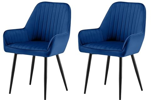 Garvishk Gravis Esszimmerstuhl, 2er-Set mit Armlehnen, Metallbeinen, gepolstertem Sitz, Polsterstuhl für Esszimmer, Wohnzimmer, Küche (Blau)