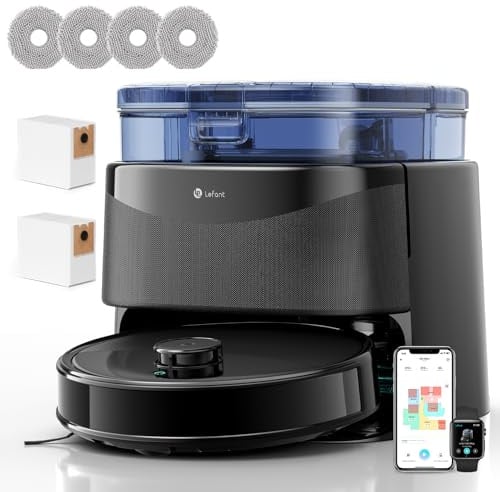 Lefant M3 MAX Robot Aspirador y Fregasuelos con Base de Autovaciado, Todo en Uno 20 000 Pa, Autonomía 210 min, Autovaciado 3,2 L, Autolavado/Secado Mopa, Navegación dToF, 5G WiFi/Alexa/App, Negro