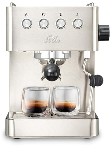 Solis Barista Gran Gusto Espressomaschine, Edelstahl, Silber | Abnehmbarer Wassertank, Halbautomatische Siebträgermaschine, 58 mm Profi-Siebhalter, Heißwasser- und Dampffunktion