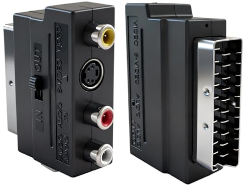 2 PCS Scart auf 3X Cinch Buchsen IN/Out Umschalter + S-Video S-VHS AV Audio Video Adapter, AV zu SCART Adapter für TV, DVD, Retro Konsolen