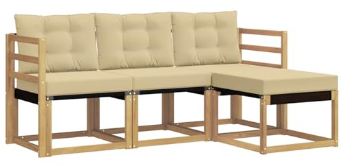 vidaXL Outdoor-Sofagarnitur mit Kissen 4 pcs Weiß und Beige, Garten-Sofa, modernes Lounge-Set für draußen, haltbar, gemütliche Terrasse-Sitze für jeden Anlass