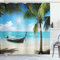ABAKUHAUS Angeln Duschvorhang, Kleines Boot Sunny Ozean, Stoffliches Gewebe Badezimmerdekorationsset mit Haken, 175 x 200 cm, Aqua Coconut Grün