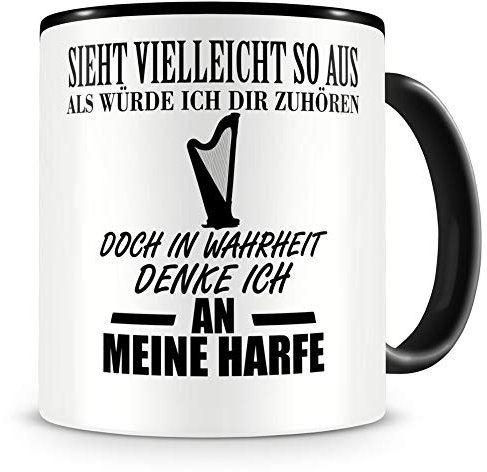 Samunshi® Harfe Tasse mit Spruch Geschenk für Musiker Tasse Harfe Becher Kaffeebecher Lustige Tassen zum Geburtstag Teetasse schwarz 300ml