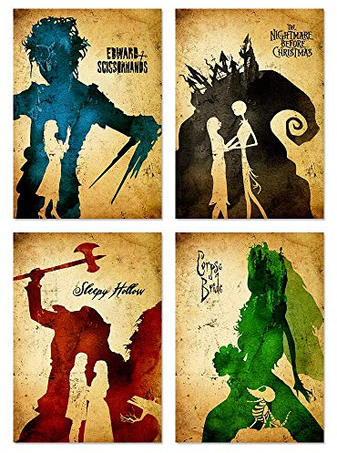 Fan Art Poster Kompatibel Mit Tim Burton Poster (Edward Scissorhands, Sleepy Hollow, Nightmare Before Christmas, Corpse Bride), 4 Poster