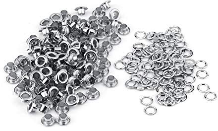 Sheens Kit Oeillets, 100pcs rivets oeillets de 5mm or couleur argent plaine œillets et rondelles réparation accessoires décoratifs pour chaussures sacs à main chapeaux(argent)