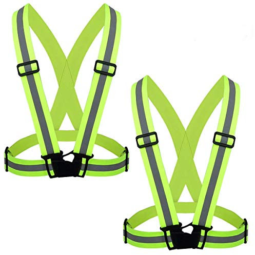 ZWOOS Seguridad Chaleco Reflectante Set + Dos Bandas, Ajustable Alta Visibilidad Elastic Reflector Chaleco para Correr, Senderismo, Ciclismo, Carreras, Motorista (2 x Chaleco Reflectante)